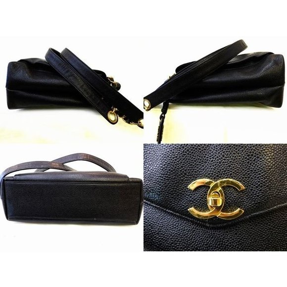 Chanel Turnlock Chain Tote Bag Caviar Skin Black Gold - Picture 3 of 6